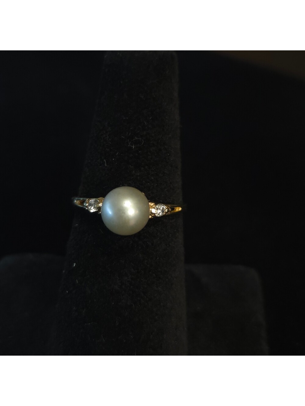 Vintage Size 7 10K Gold 6mm Pearl and CZ Ring